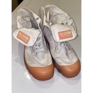 Palladium Women's Canvas Fold Over Boots US 8 E 39 White Tan‎ Toe Cap Streetwear